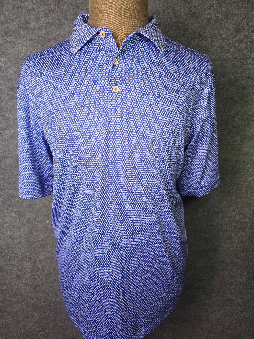 Peter Millar Summer Comfort XL Polo Karsten Creek Logo Blue Micro Geometric